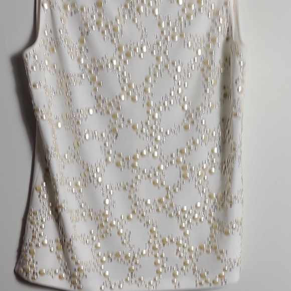 ST.JOHN Evening Ivory With Silver and Cream  Elegant Sleeveless Top Size 8 - Picture 5 of 16